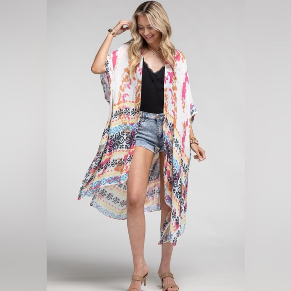 NWOT SIZE OS Macchia J Pink and Blue Bohemian Swim Coverup